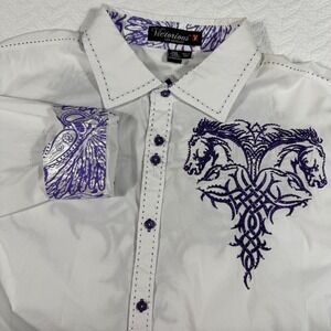 Victorious Button Down Shirt Mens 2XL White Purple Tribal Horse Embroidered NWOT